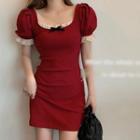 Puff-sleeve Top / Mini Sheath Dress / Pleated Skirt