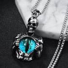 Stainless Steel Faux Crystal Skull Pendant Necklace