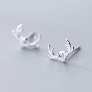925 Sterling Silver Deer Horn Earring Silver - One Size