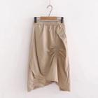 Asymmetrical Midi A-line Skirt Khaki - One Size