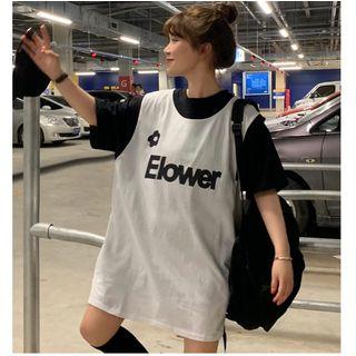 Elbow-sleeve T-shirt / Letter Mini Tank Dress