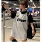 Elbow-sleeve T-shirt / Letter Mini Tank Dress