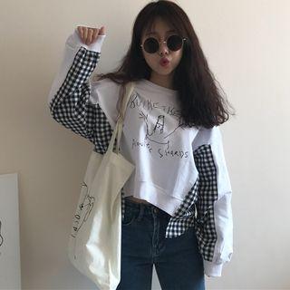 Plaid Panel Long-sleeve Sweatshirt