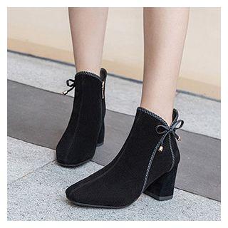 Bow Braided Chunky Heel Short Boots