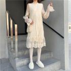 Cable Knit Sweater / Bell-sleeve A-line Midi Lace Dress