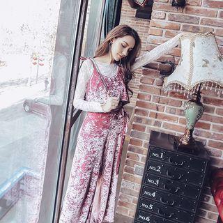 Round-neck Long-sleeve See-through Lace T-shirt