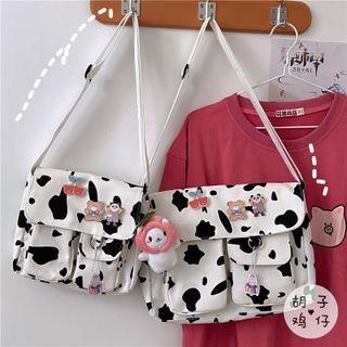 Cow Print Messenger Bag / Bag Charm / Set