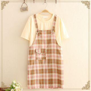 Animal Embroidered Short-sleeve Tee/ Gingham Jumper Dress (various Design)