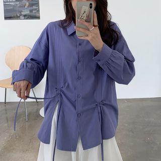 Drawstring Slit Long-sleeve Shirt