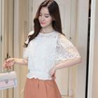 Elbow-sleeve Cold Shoulder Lace Top