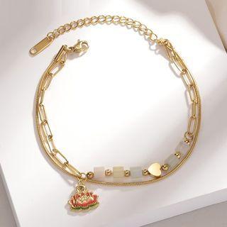 Flower Pendant Layered Bracelet Gold - One Size
