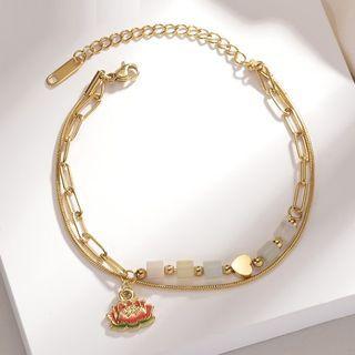 Flower Pendant Layered Bracelet Gold - One Size
