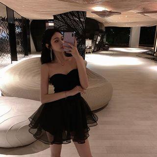 Shirred Tube Top / A-line Mesh Skirt