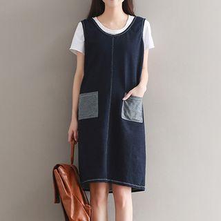 Pocketed Sleeveless Denim Dress