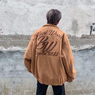 Lettering Collared Zip-up Jacket