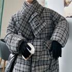 Mock Two-piece Plaid Padded Zip Coat
