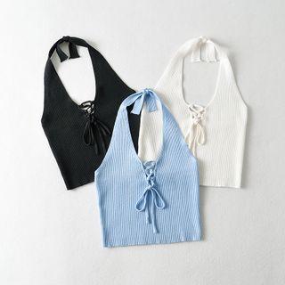 Halter-neck Ribbed Crop Top