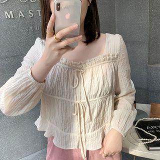 Long-sleeve Textured Frill Trim Top