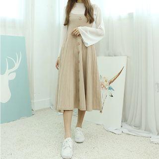 Button-accent A-line Knit Jumper Dress