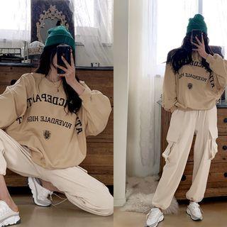 Letter Oversize Sweatshirt Beige - One Size