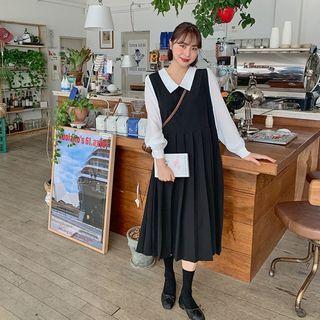 Inset Blouse Long Pleat Dress