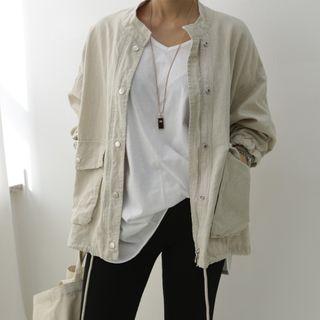 Flap-pocket Drawstring-hem Safari Jacket