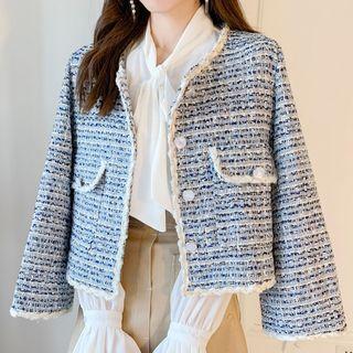 Long-sleeve Single-breasted Tweed Cropped Cardigan
