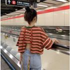 Short-sleeve Striped Open Back Crop T-shirt As Shown In Figure - One Size