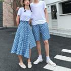 Couple Matching Irregular Hem Dotted Midi A-line Skirt / Shorts / Plain Short-sleeve T-shirt