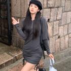 Puff-sleeve Drawstring Skinny Dress