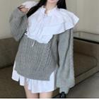 Mock Two Piece Sweater Sweater - Gray & White - One Size
