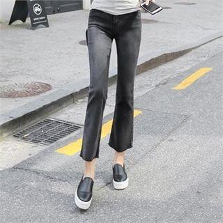 Hidden Band-waist Washed Boot-cut Jeans