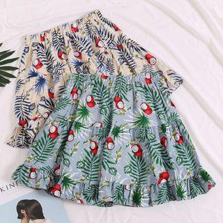 Ruffled-trim Floral A-line Skirt