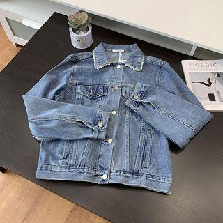 Beaded Denim Jacket Blue - One Size