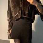 Pocket Detail Velvet Shirt / Asymmetric Hem Mini Skirt