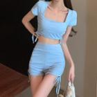 Short-sleeve Cutout Drawstring T-shirt / Pencil Skirt
