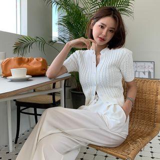 Short-sleeve Cable-knit Cropped Cardigan