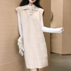 Long-sleeve Top / Sleeveless Collared Mini Dress