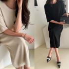 Elbow-sleeve Long Rib-knit Dress