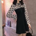 Floral Long-sleeve Blouse / Strapless A-line Dress / Set: Floral Long-sleeve Blouse + Strapless A-line Dress