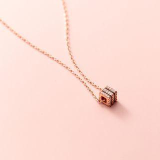 Cube Rhinestone Pendant Sterling Silver Necklace