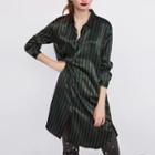 Long-sleeved Open-front Striped Blouse