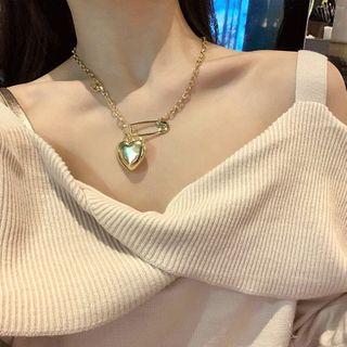 Heart & Safety-pin Choker Gold - One Size