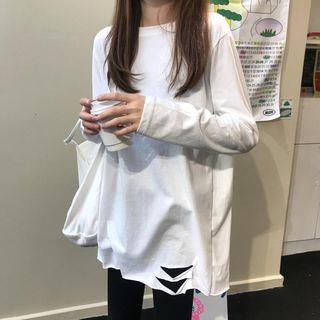 Distressed Oversize Long-sleeve T-shirt White - One Size