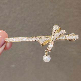 Bow Rhinestone Alloy Hair Pin Ly762 - Gold - One Size