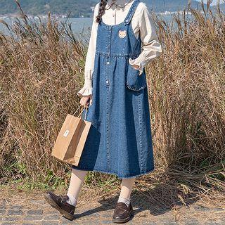 Bear Print Denim Jumper Dress