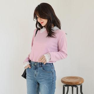 Lace-detail Collared Pullover