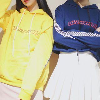 Check Sleeve Lettering Hoodie