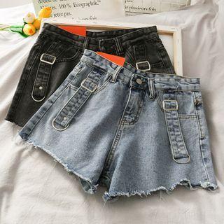 Buckled-accent High-waist Denim Hot Shorts
