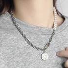 Disc Pendant Faux Pearl Alloy Necklace Silver - One Size